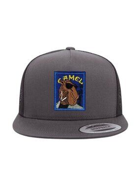 Camel Tobacco YP Flat Bill Trucker Hat Mesh Back Snapback Charcoal/black